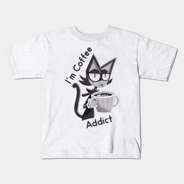 Funny Cocky Cat Addicted With Coffee Kids T-Shirt by AnimeTee